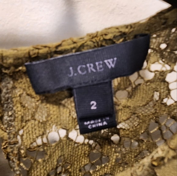 J CREW olive green lace top with built in cami size 2 - Picture 2 of 14